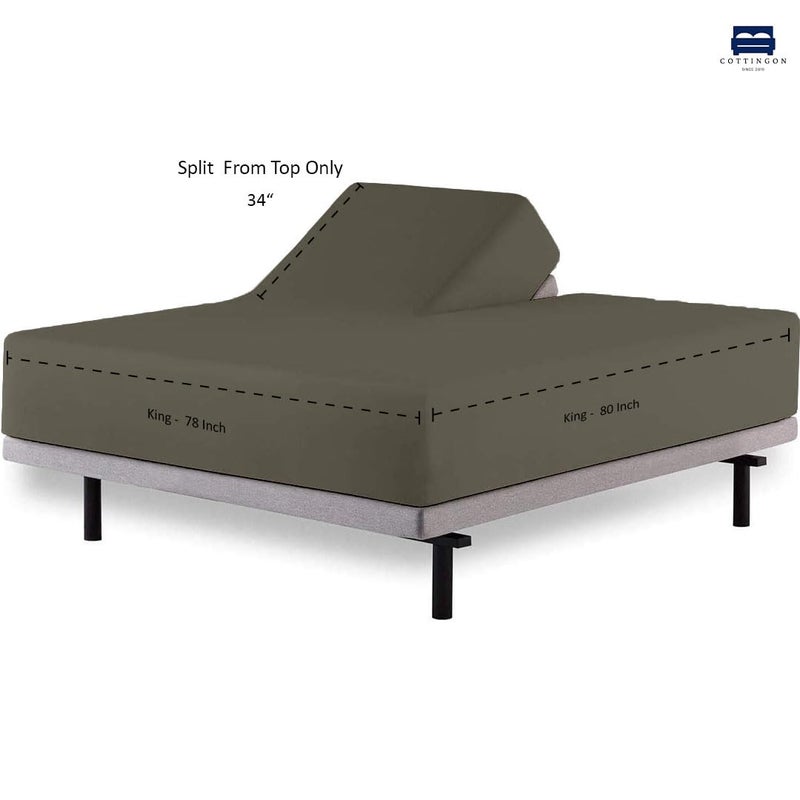 Cottingon Top Split King Sheets Set for Adjustable Bed - 4 Piece Sleep Number Bed Sheets - 100% Egyptian Cotton - 16 Inch Deep - 39 Split King - Dark Grey Solid - Image 5
